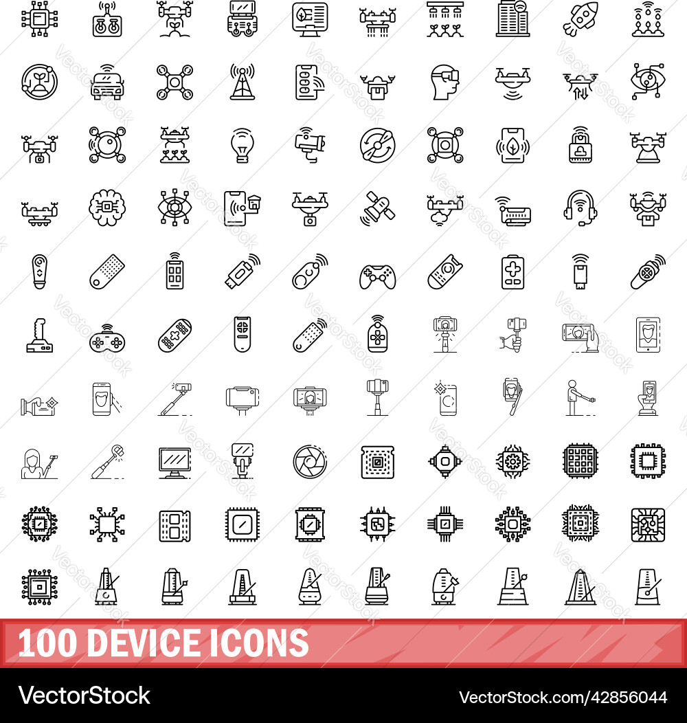 100 device icons set outline style 100 device icons set outline style vector image