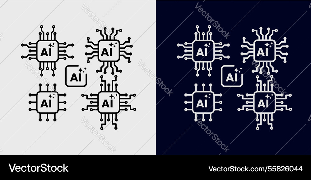 Artificial intelligence icons ai brain tech chip Vector Image