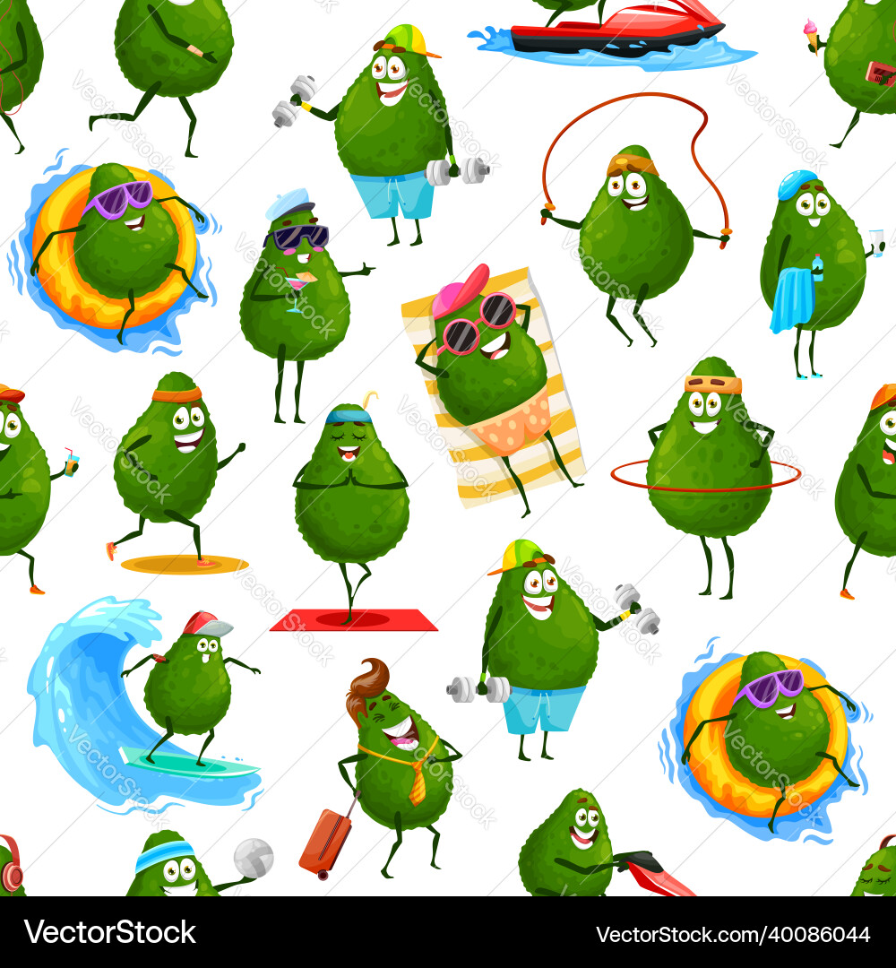 Avocado cartoon characters pattern background vector image