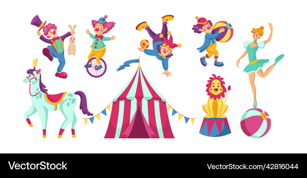 Circus Show Karneval Clowns Magier auf Einrad Circus Show Karneval Clowns Magier auf Einrad vektorbild