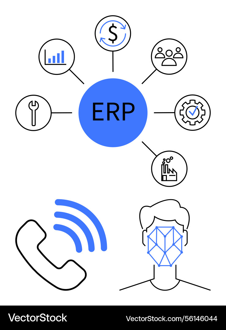 Erp system integration with key elements vector image
