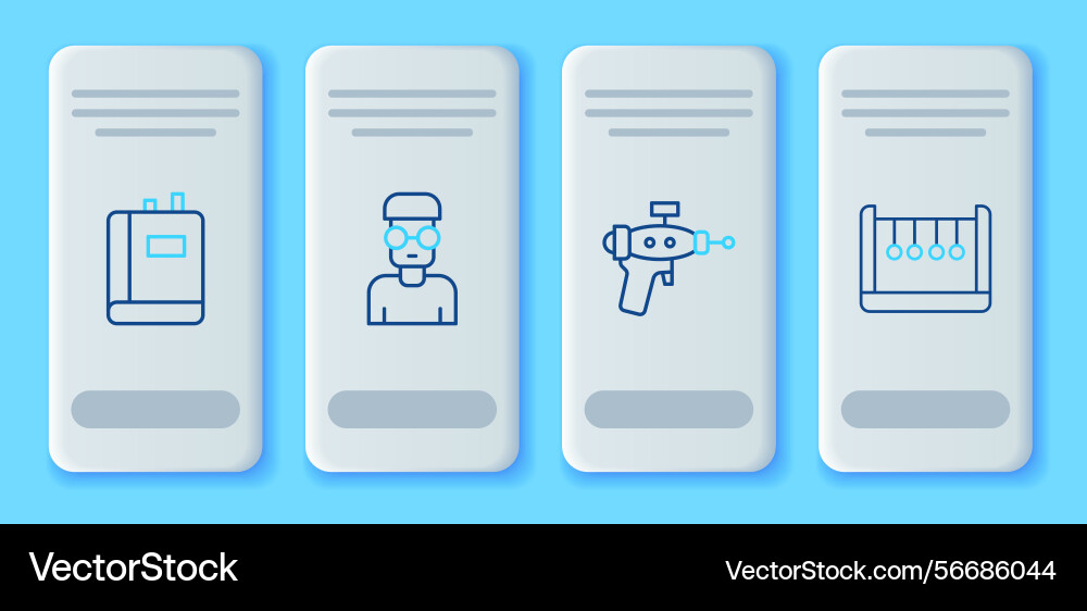 Set line nerd geek ray gun book and pendulum icon Vector Image