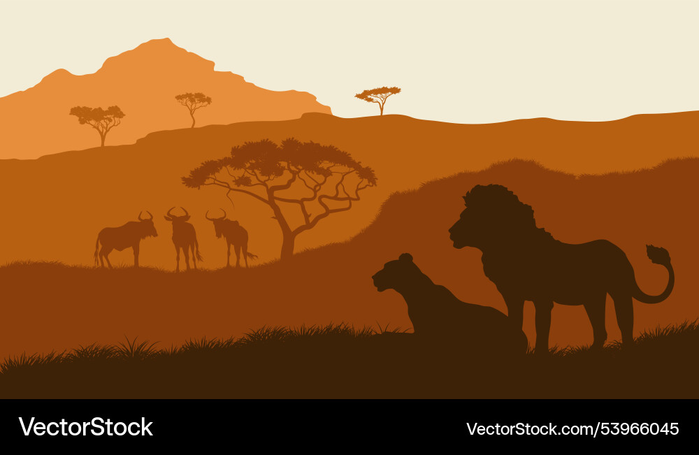 African Lion Silhouette Landscape Vector Image