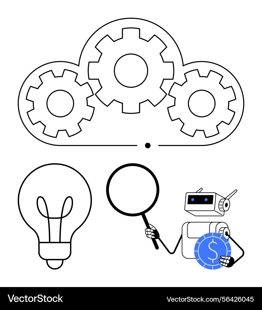 Cloud automation with robot analyzing data Cloud automation with robot analyzing data vector image
