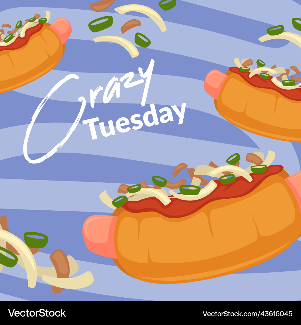 Crazy tuesday hot dogs with sauce and cheese vector image