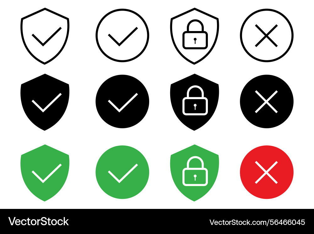 Set of security icons with checkmarks and lock Vector Image