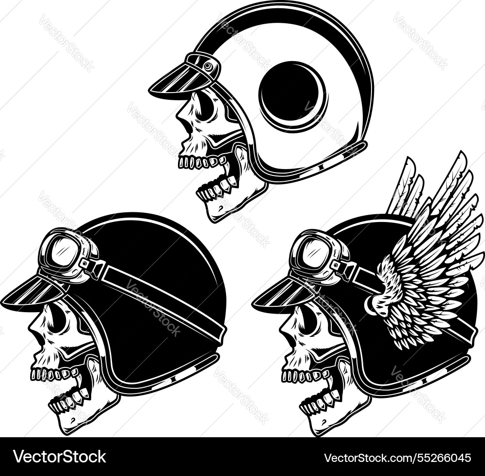 Set von Biker Totenköpfen auf weißem Hintergrunddesign Set von Biker Totenköpfen auf weißem Hintergrunddesign vektorbild