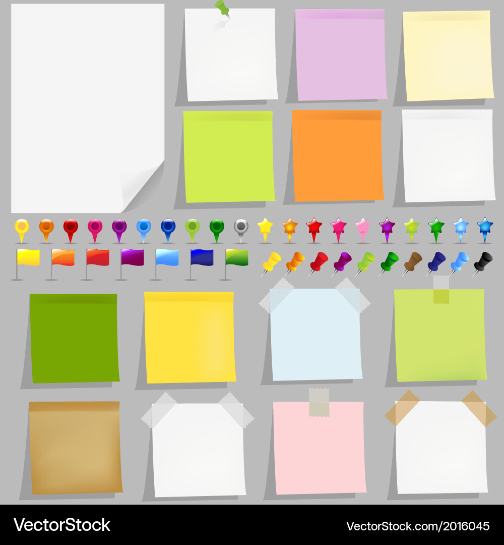 Sticky Notes with Maps and Pins vector image