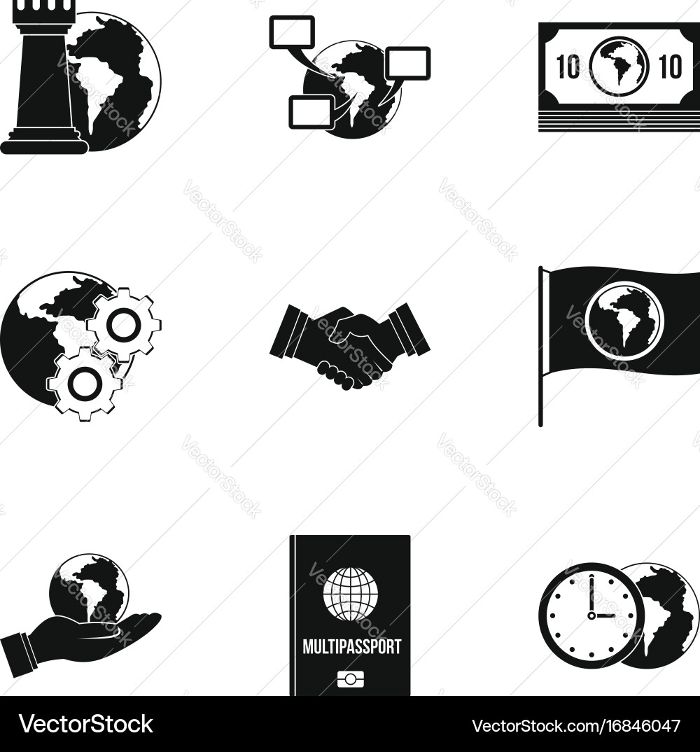 Global icon set simple style Vector Image