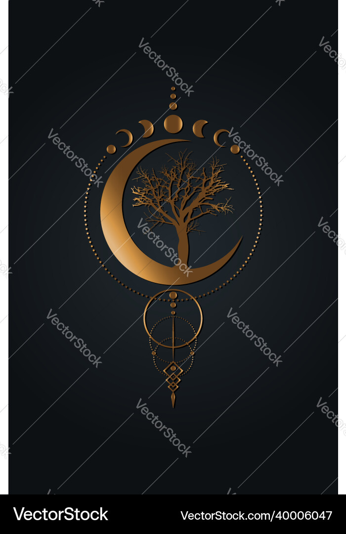 Mystical moon phases tree of life sacred geometry vector image