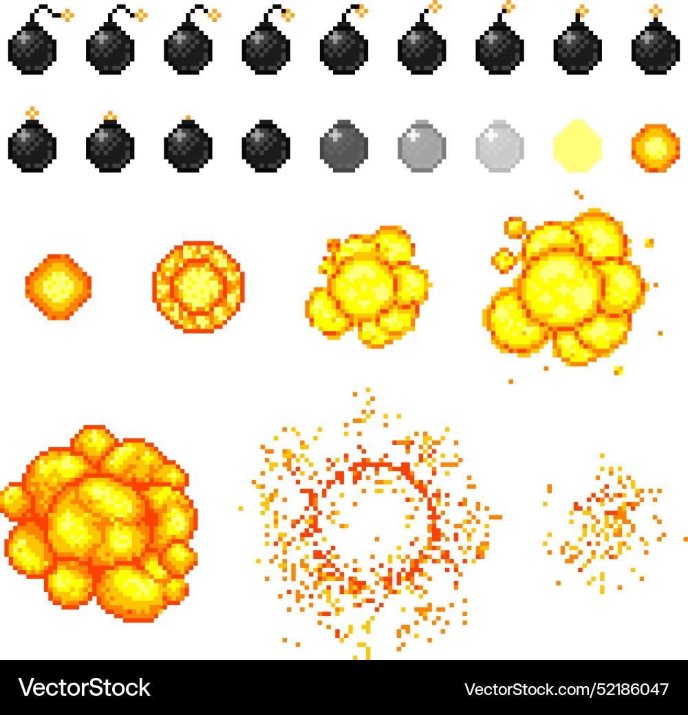 Pixel art set of bomb exploding frames 8 Pixel art set of bomb exploding frames 8 vector image