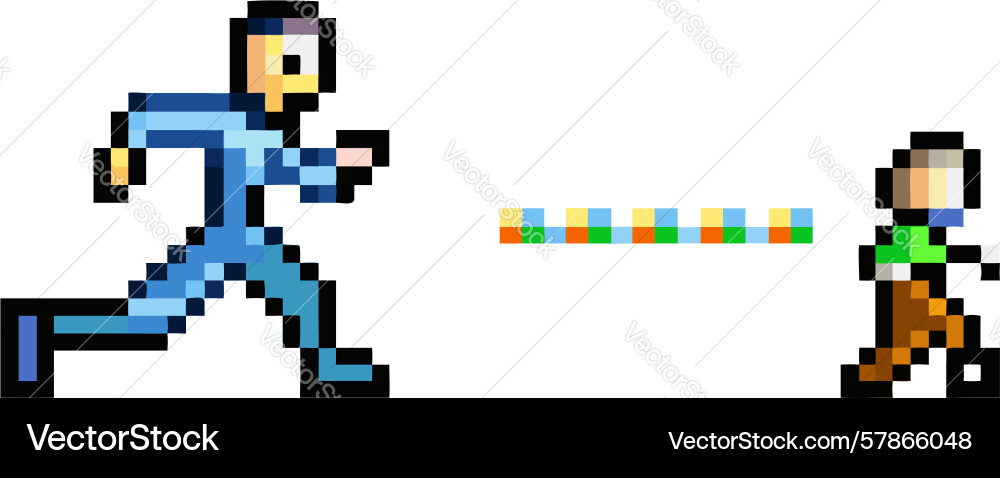 Pixel art character evading projectile from enemy Vector Image
