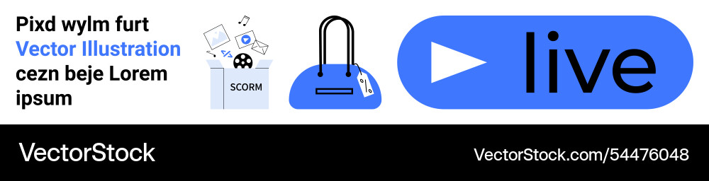 Scorm file bag icon and live button with blue Scorm file bag icon and live button with blue vector image
