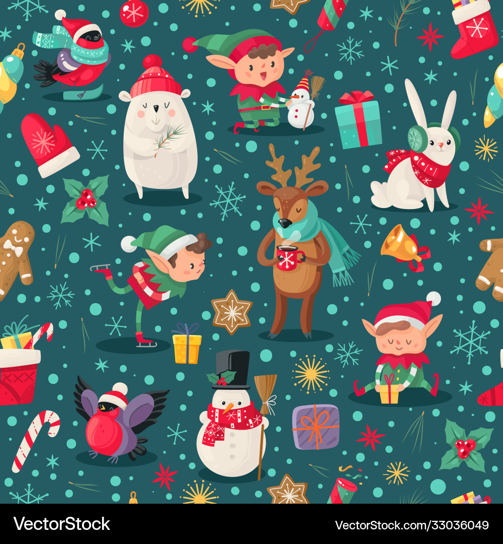 Christmas characters seamless pattern santa claus Christmas characters seamless pattern santa claus vector image