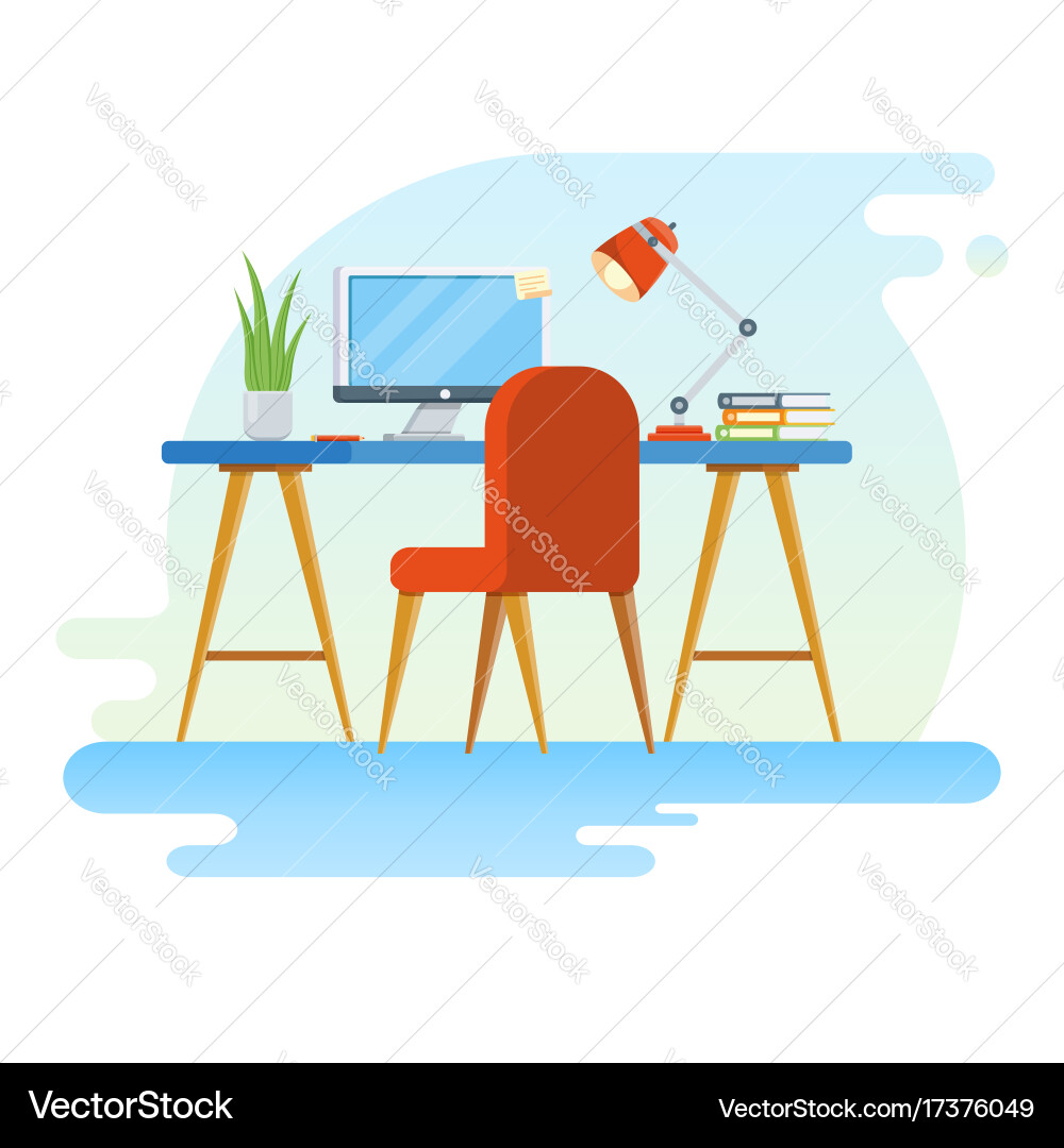 Concept of workplace with computer and office Vector Image