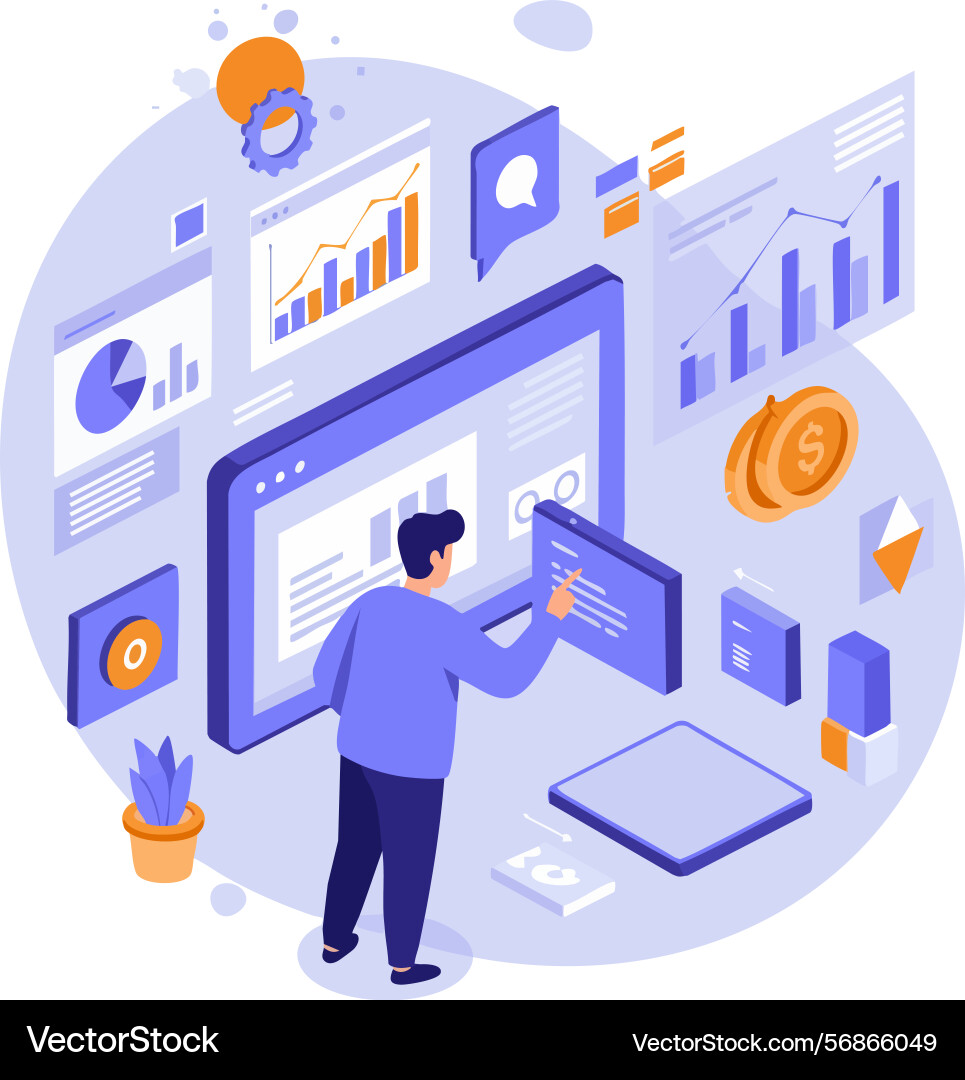 Man analyzing financial data on digital dashboard Man analyzing financial data on digital dashboard vector image