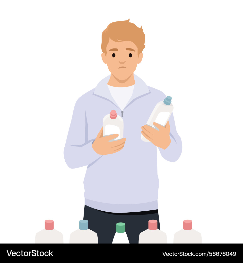 Man appears uncertain as he tries to choose vector image