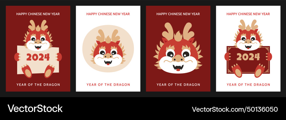 Collection of chinese new year 2024 cards Collection of chinese new year 2024 cards vector image