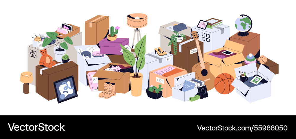 Heap of boxes many things for moving composition vector image