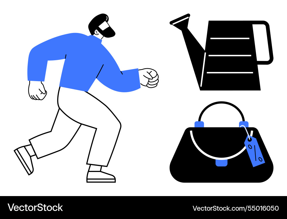 Man running with watering can and handbag Man running with watering can and handbag vector image