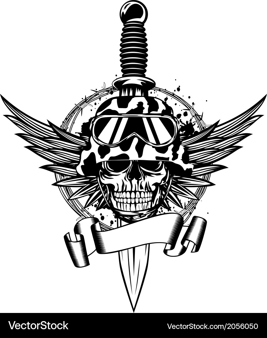 Warrior Skull with Dagger and Wings Vector Image