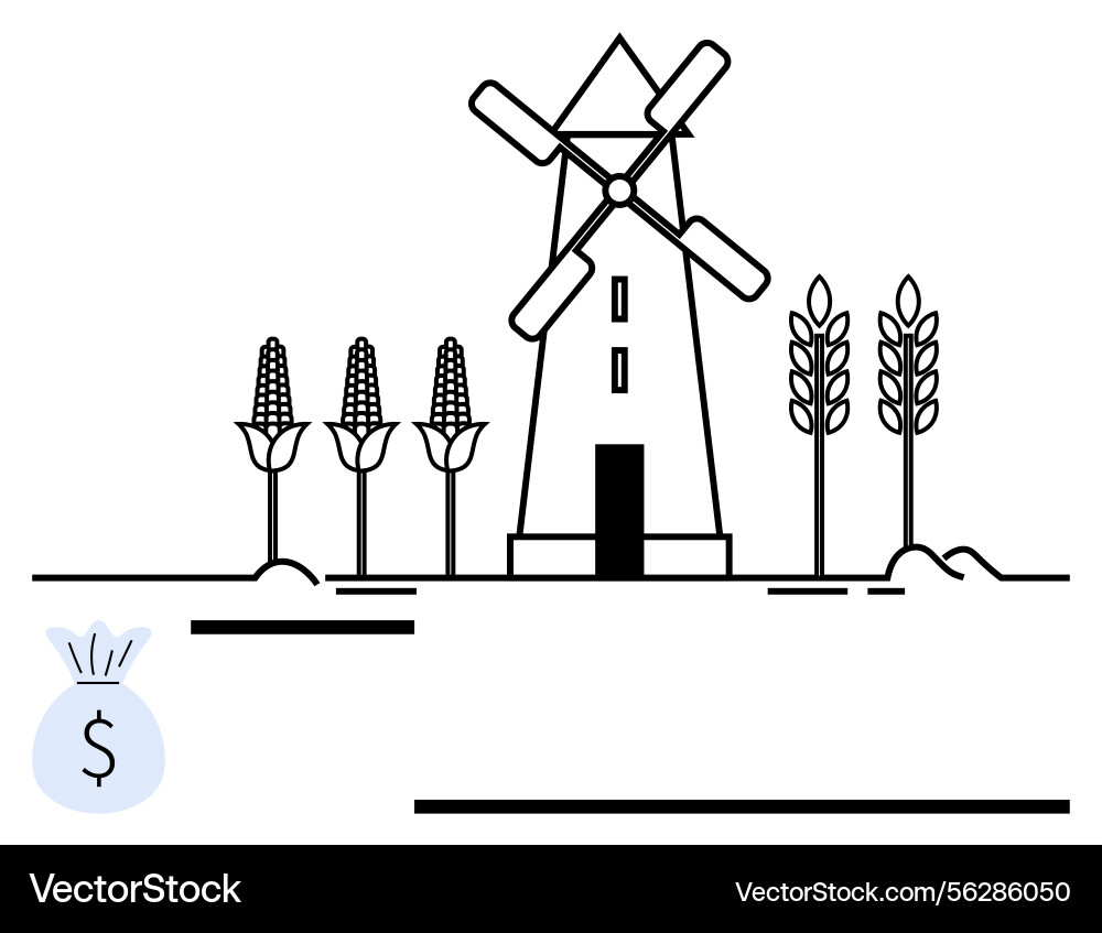 Windmill with corn and wheat fields representing Windmill with corn and wheat fields representing vector image