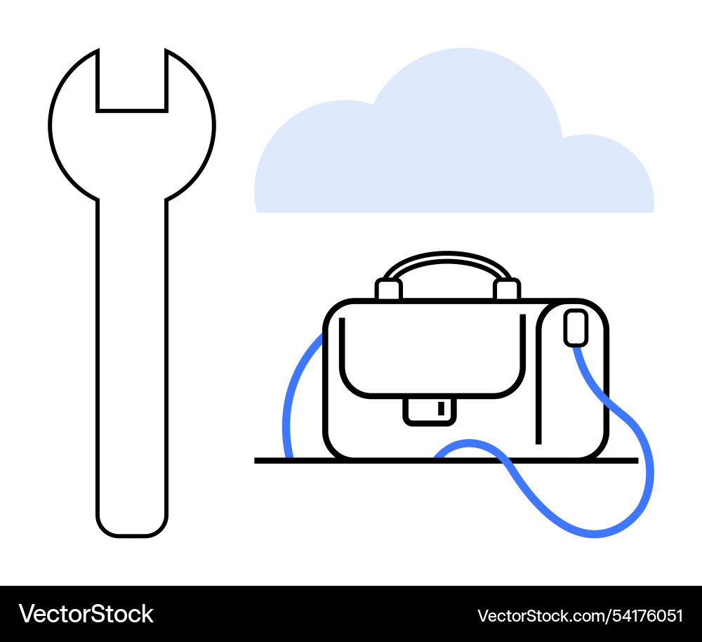 Cloud-connected toolkit with briefcase emphasizing Vector Image