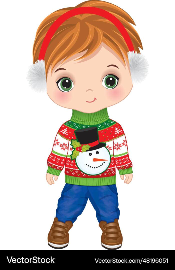 Image of cute boy in christmas sweater Image of cute boy in christmas sweater vector image