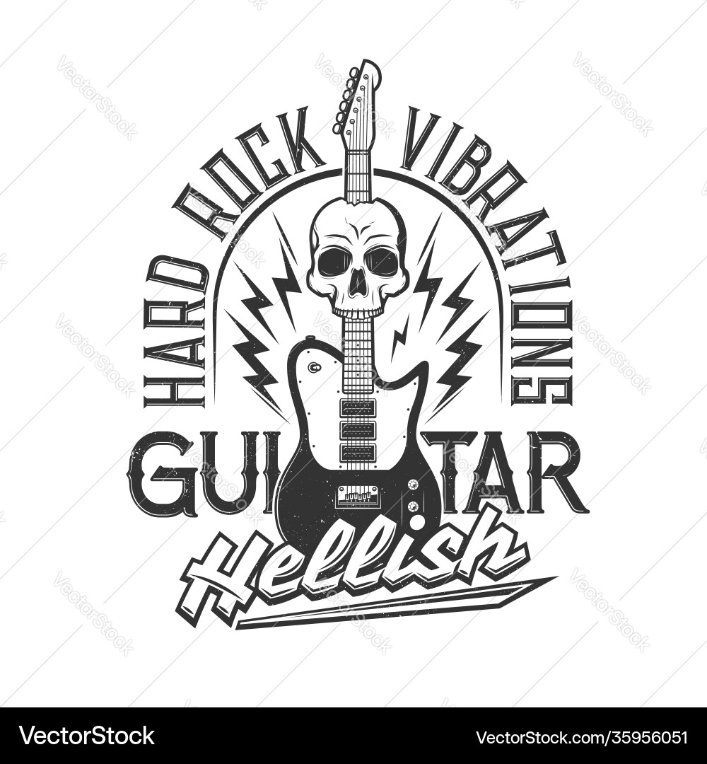 Rock Skull Guitar T-Shirt Print Vector Image