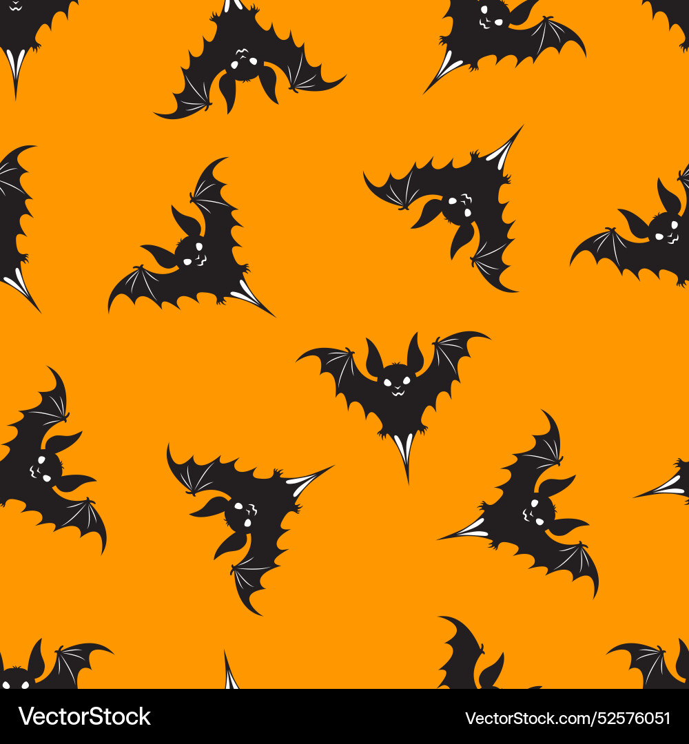 Seamless pattern with bats on an orange vector image
