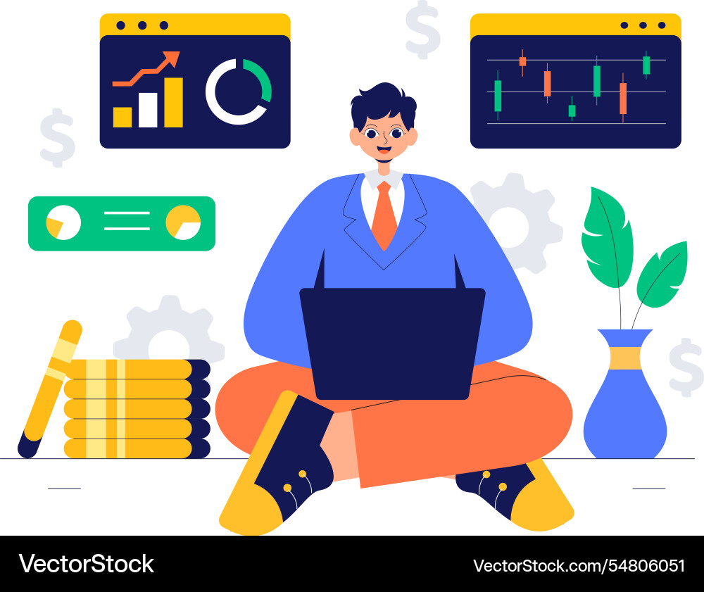 Trader featuring financial trend evaluation data Vector Image