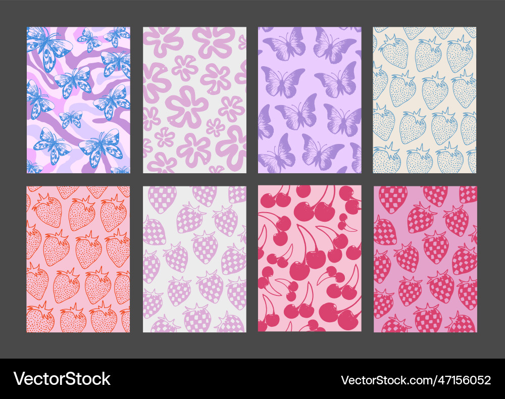 Cool groovy pattern posters collection set of y2k vector image