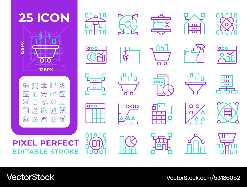 Data mining related two color line icons set Data mining related two color line icons set Vector Image