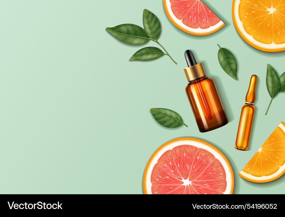 Realistic vitamic c serum background with pipette Vector Image