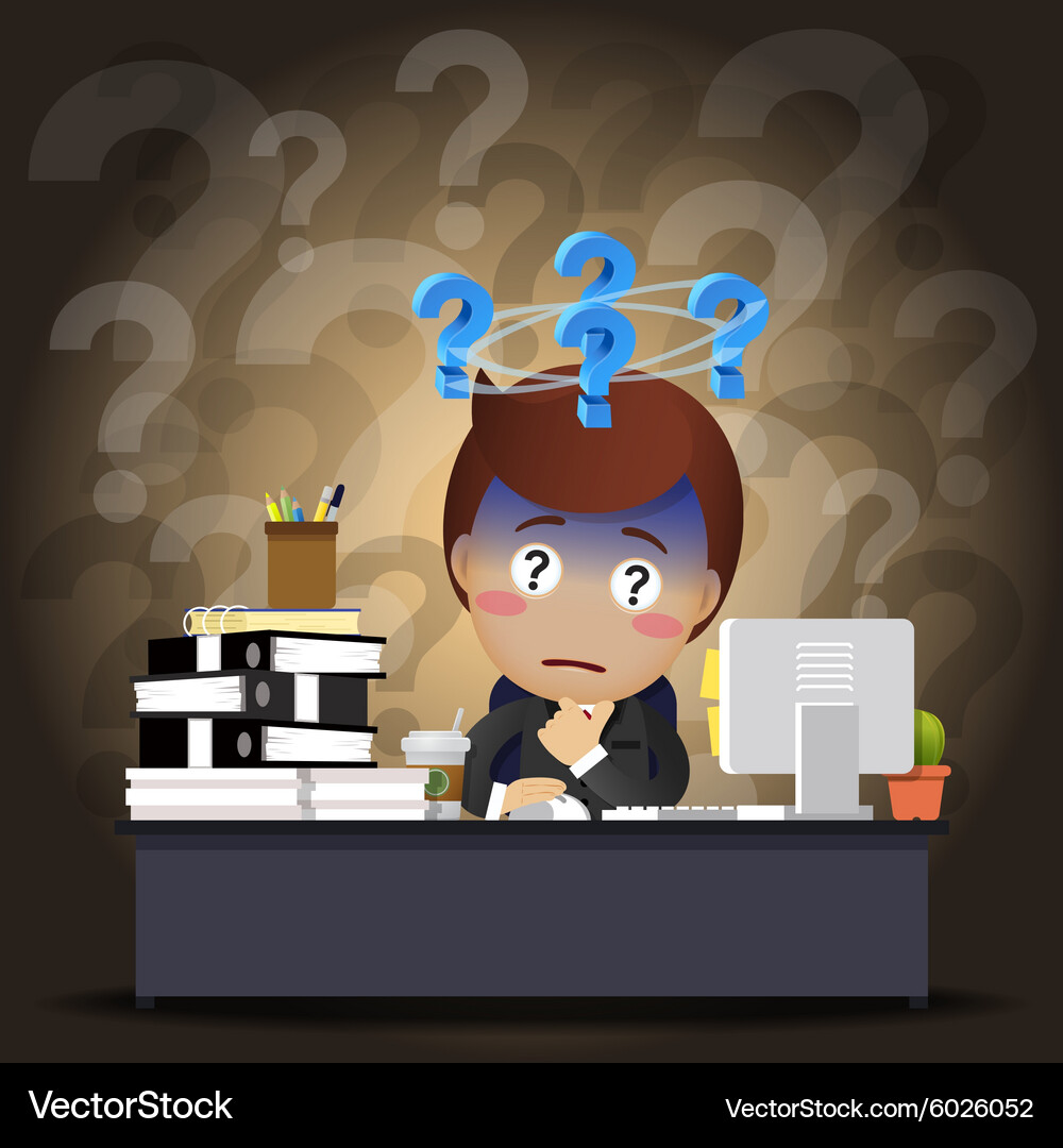 Thinking businessman working on computer Vector Image