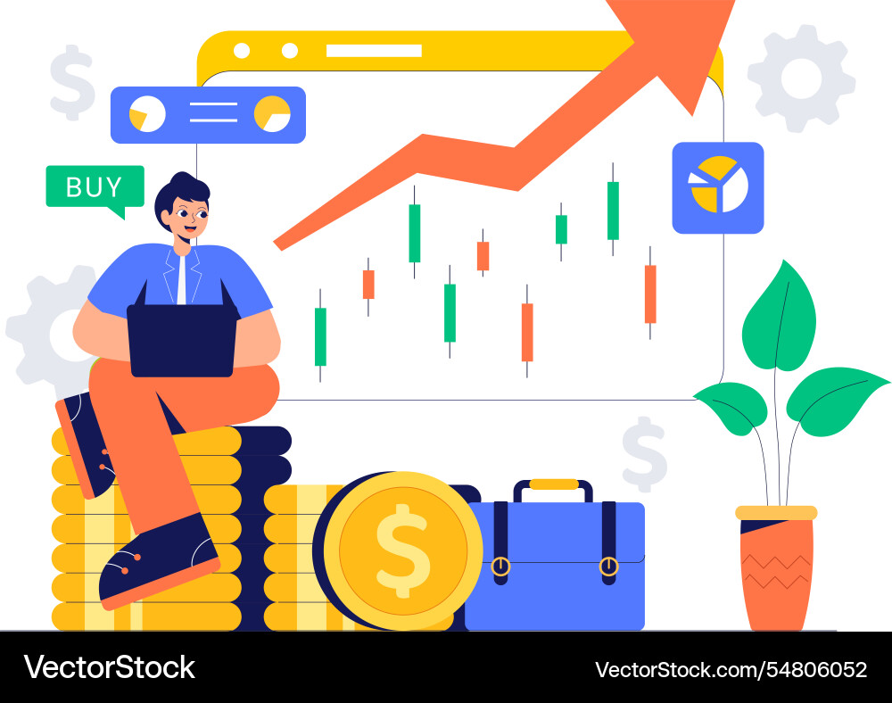 Trader featuring financial trend evaluation data Trader featuring financial trend evaluation data Vector Image