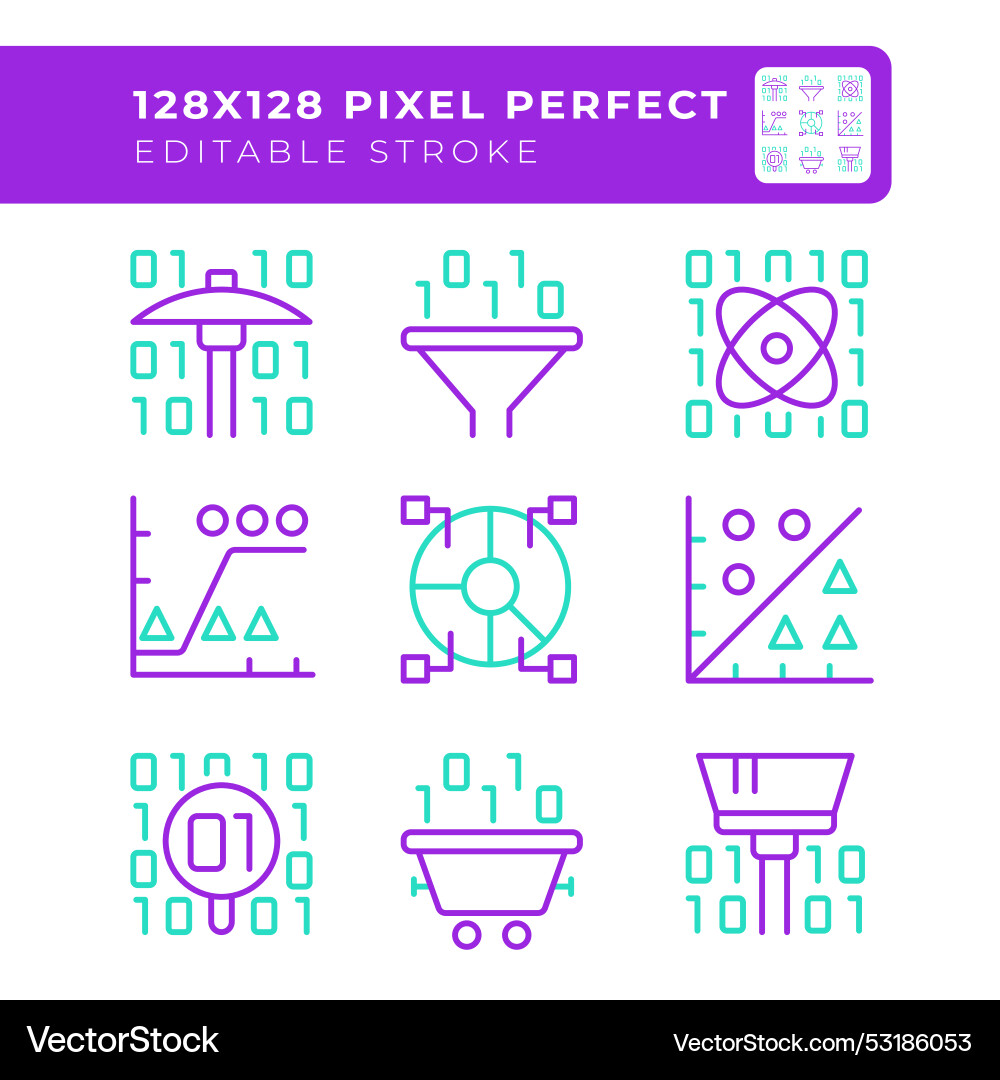 Binary code two color line icons set Binary code two color line icons set Vector Image