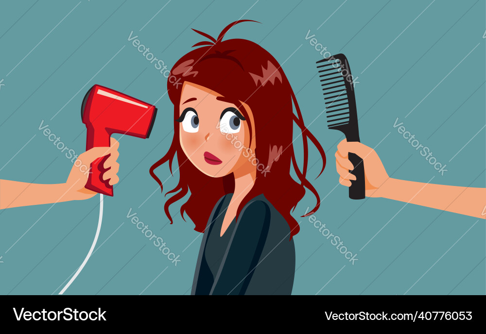 Frau mit frizzy Haar bereit für ein Make-over Frau mit frizzy Haar bereit für ein Make-over vektorbild