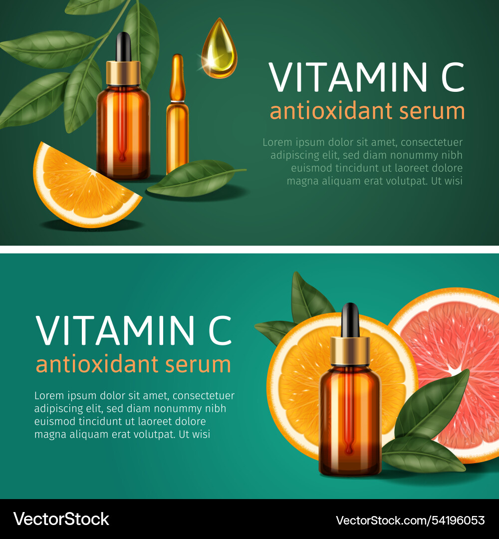 Realistic vitamic c serum pipette and ampoule Vector Image