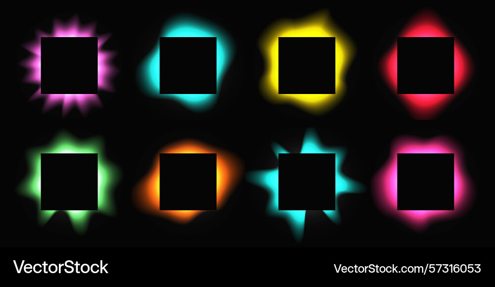 Set of square illuminate light frames Set of square illuminate light frames Vector Image