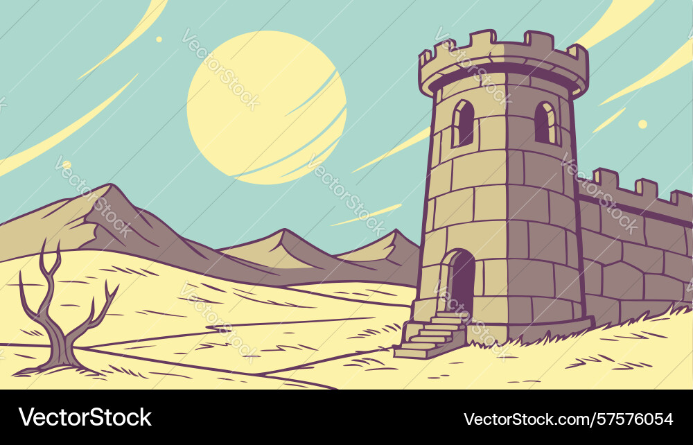 Ancient round tower in a desert design generative Vector Image