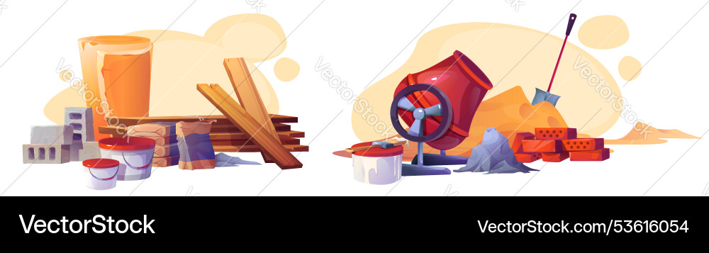 Building material stacks cartoon set Building material stacks cartoon set vector image