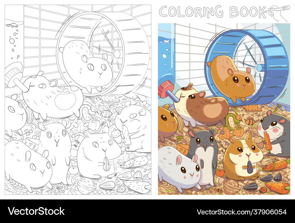 Caged hamsters funny cartoon character coloring vector image