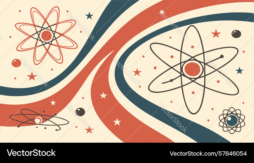 Dynamic atomic structure with retro swirls Vector Image