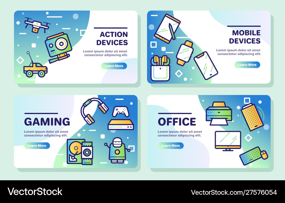 Modern gadgets color linear icons set Vector Image