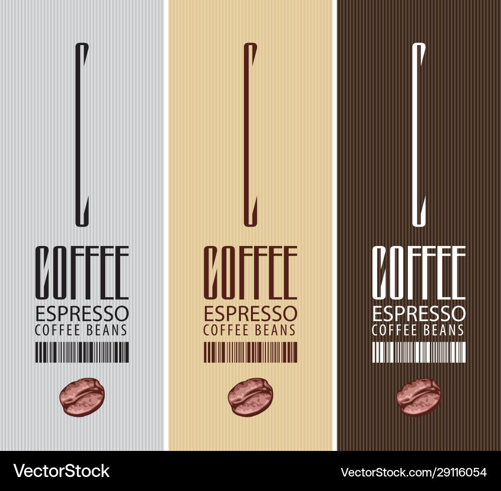 Set drei vertikale Etiketten für Kaffeebohnen Set drei vertikale Etiketten für Kaffeebohnen vektorbild