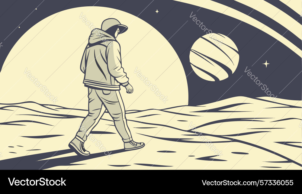 Astronaut exploring alien planet with multiple vector image