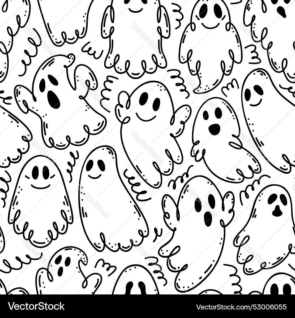 Seamless pattern with ghosts in doodle style vector image