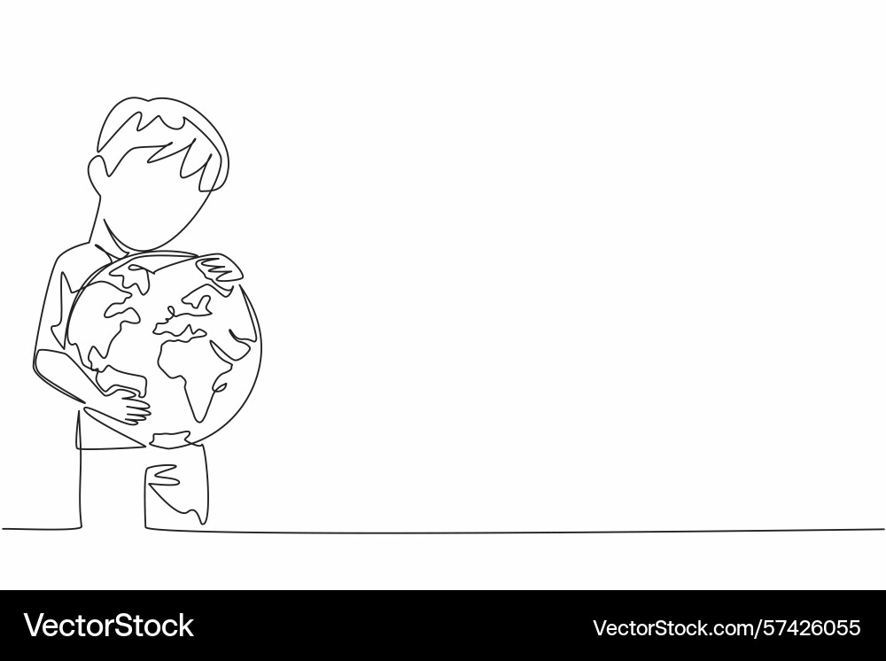 Single continuous line drawing the boy hugging vector image