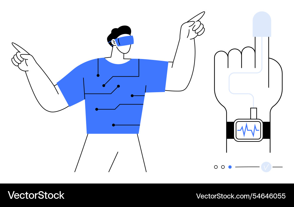Virtual reality user interacting with tech Virtual reality user interacting with tech Vector Image